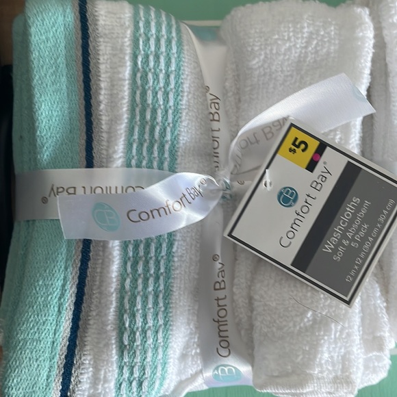 NEW 6pc “Unwind” Wooden Tray & 5 Washcloths - Home Decor - Beach Coastal Themed - Picture 5 of 6